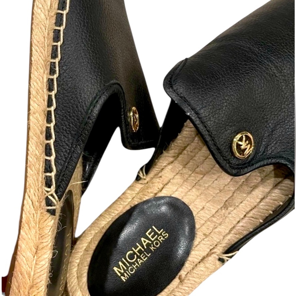 Michael Kors Hastings Espadrille
Leather Black Logo Mules Size 7M